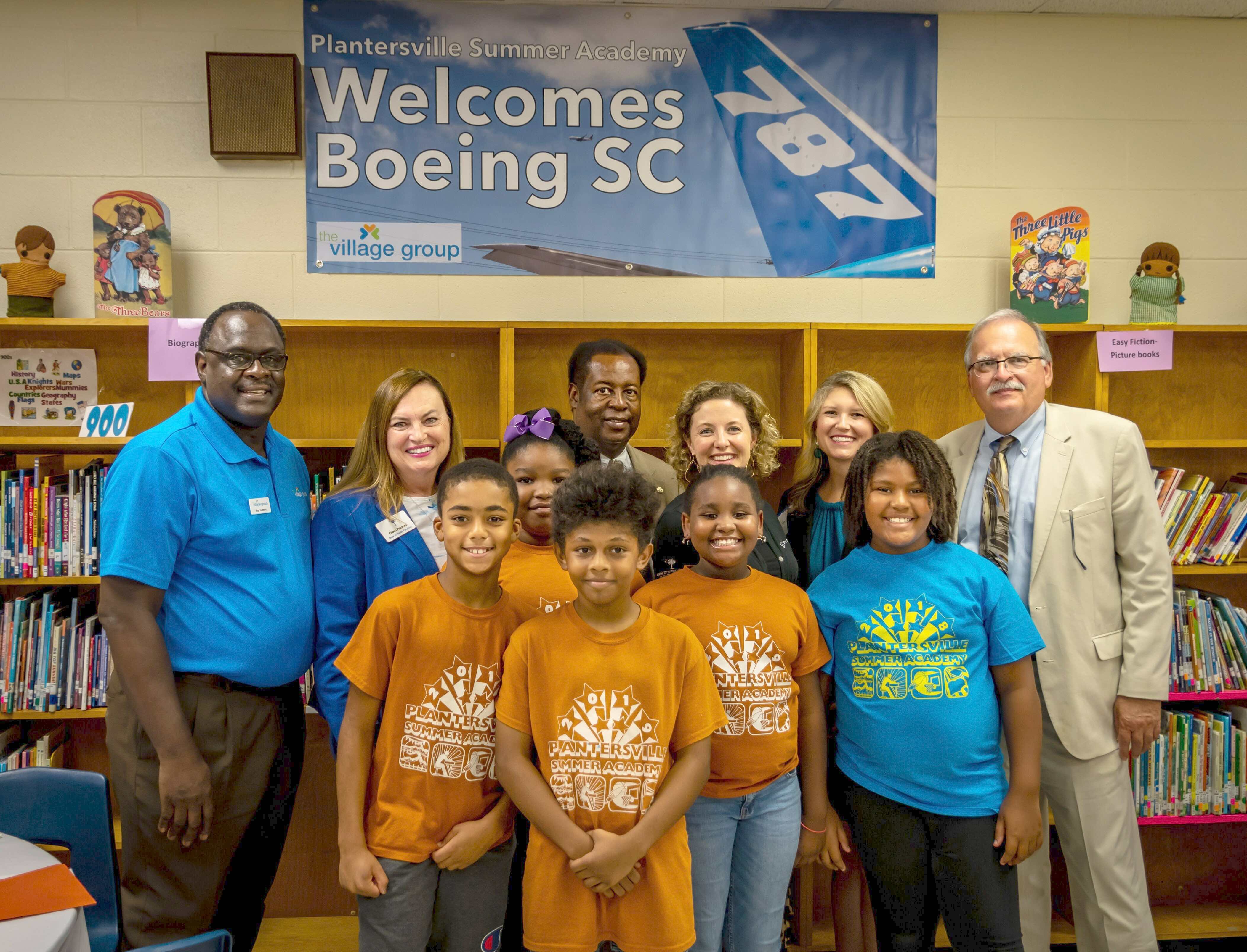 Boeing group with students