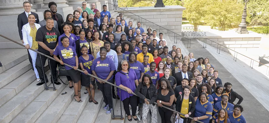 Students on Statehouse steps